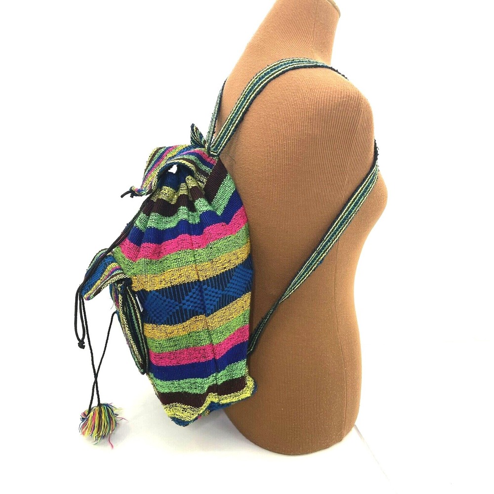 JAMAICA RASTA STYLE‎ Mexican Backpack Boho Colorful Woven Baja Bag Aztec - Picture 2 of 11